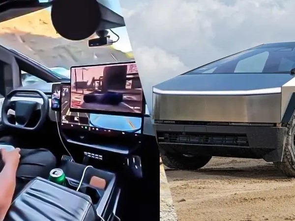 Τύπος παίζει παιχνίδι την ώρα που το Cybertruck του οδηγάει μόνο του...