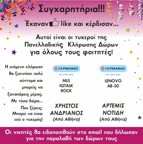 Οι τυχεροί της Πανελλαδικής Κλήρωσης Φεβ '16 - Μαρ '16